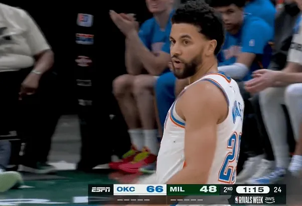 阿杰伊-米切尔里突外投连得6分，帮助雷霆稳住20分分差